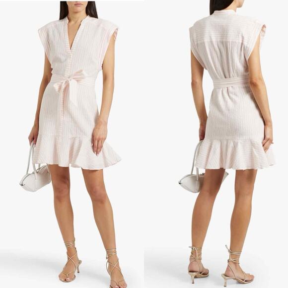 VERONICA BEARD Avella Ruffle Stripe Seersucker Mini Dress Size US 4 - Picture 9 of 13